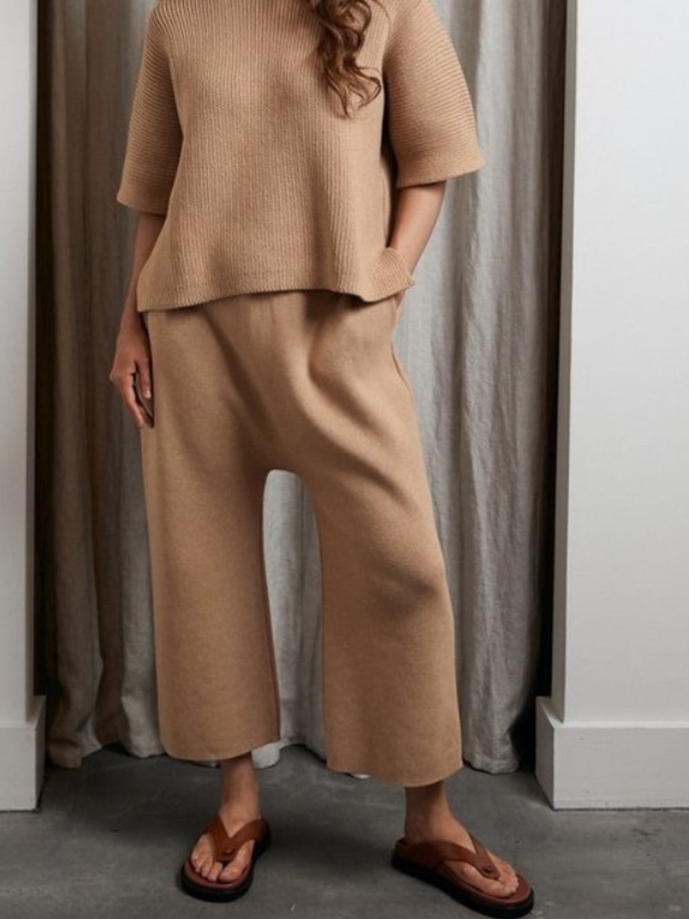 Lauren Manoogian Peg Pants tan camel with pockets LAUREN MANOOGIAN knit pants